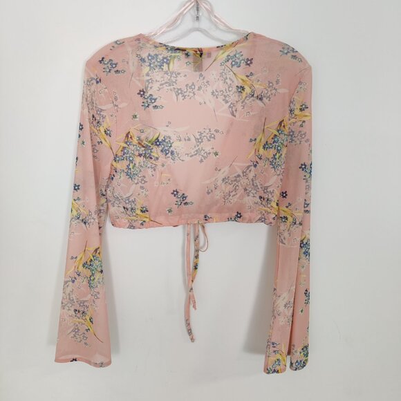 New Look Women's Bolero Cardigan Size 8 Sheer Pink Floral Tie Front Party Chic - Picture 2 of 4